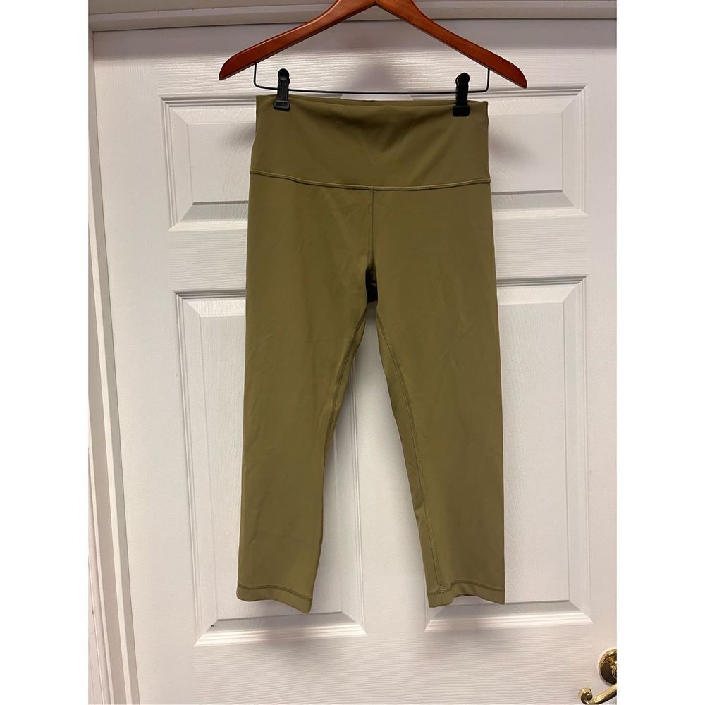 Lululemon Yoga & Throwback Gather High Rise Cropped Legging Olive sz 10 EUC
